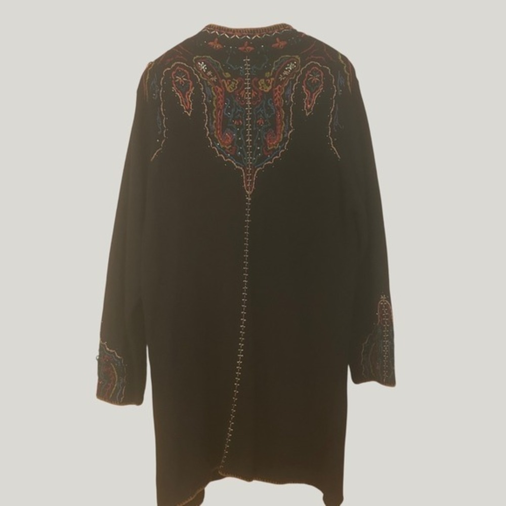 Coldwater Creek Cardigan Duster XL Black Embroidered Beaded Artsy Boho Eclectic - Picture 5 of 9